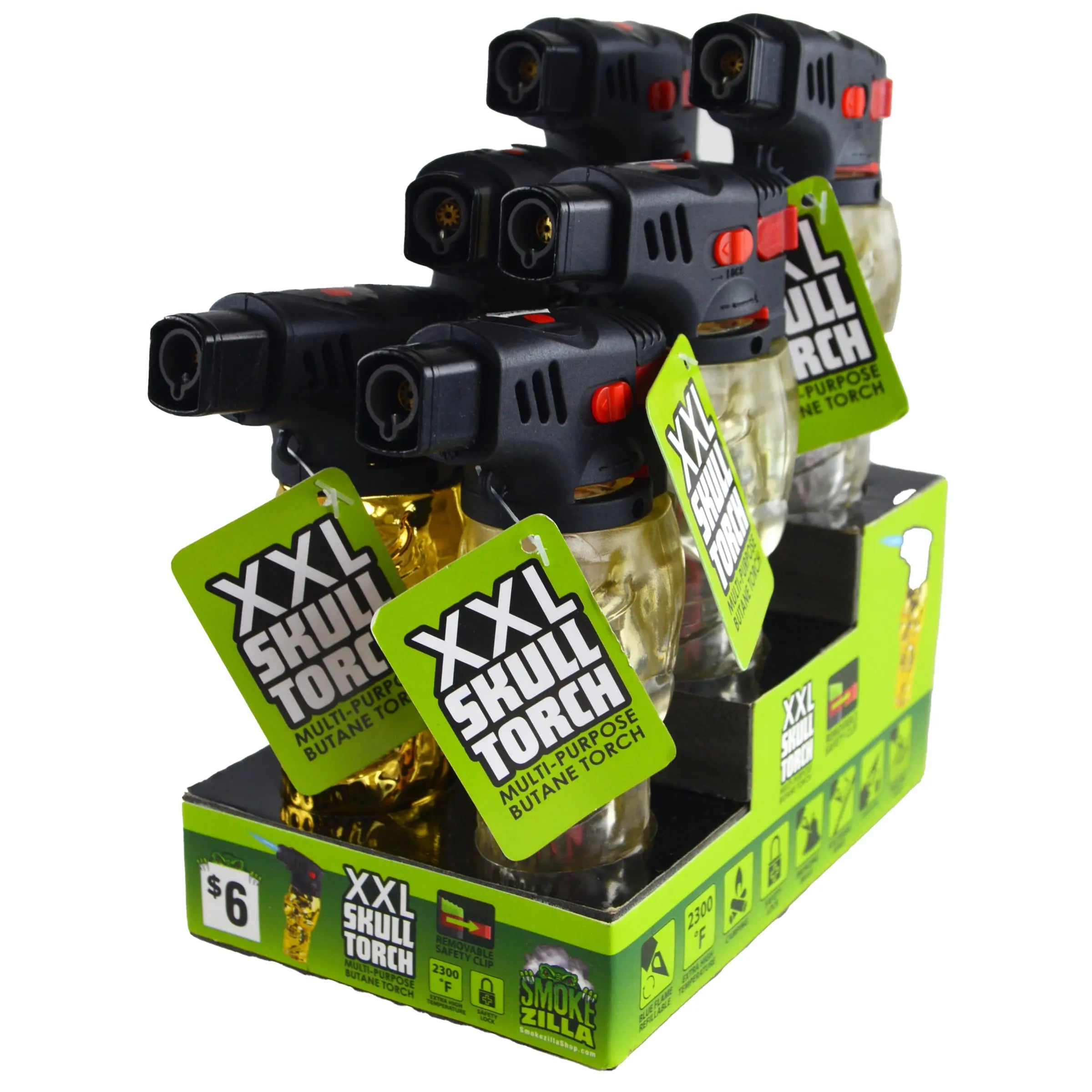 Metallic XXL Skull Torch Lighter - 6 Pieces Per Retail Ready Display 41426 SMOKEZILLA