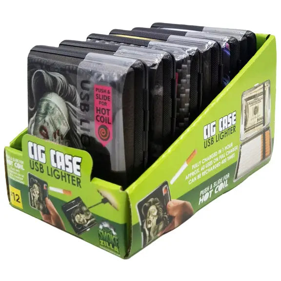 Cigarette Case with USB Coil Lighter- 6 Pieces Per Retail Ready Display 41457 SMOKEZILLA