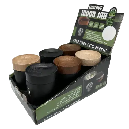 Mirrored Glass Storage Jar with Concave Wood Lid - 6 Pieces Per Retail Ready Display 23052 SMOKEZILLA