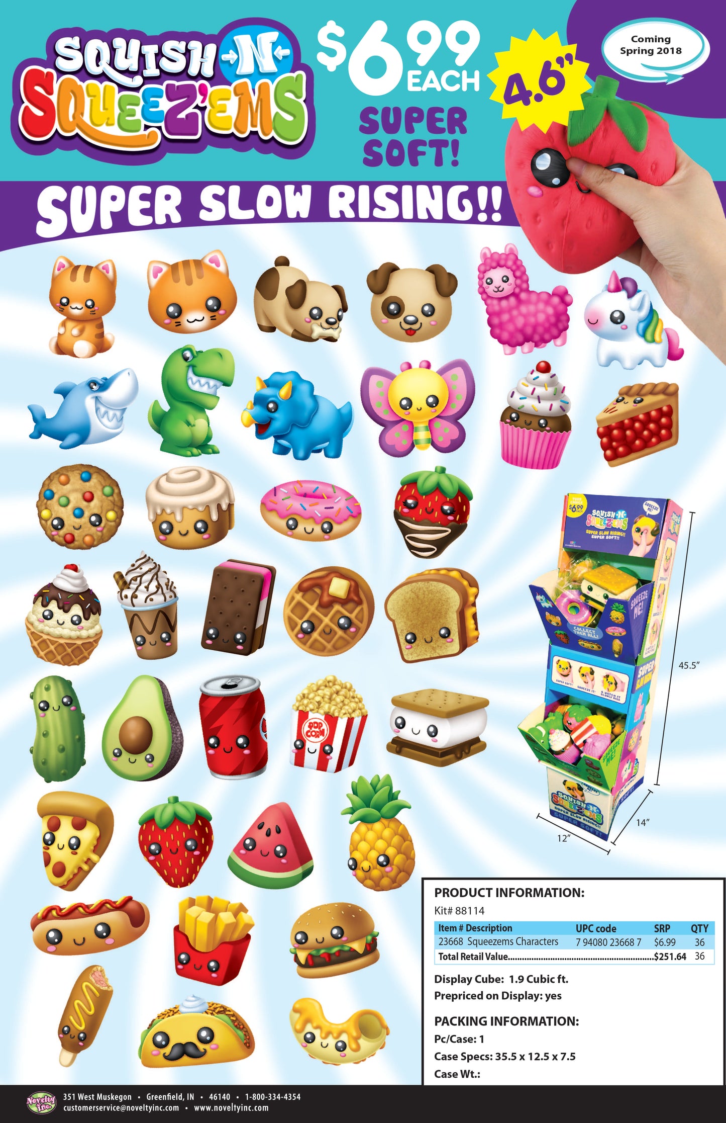 ITEM NUMBER 088114 SQUEEZEM CHARACTER FLOOR DISPLAY KIT 36 PIECES PER DISPLAY
