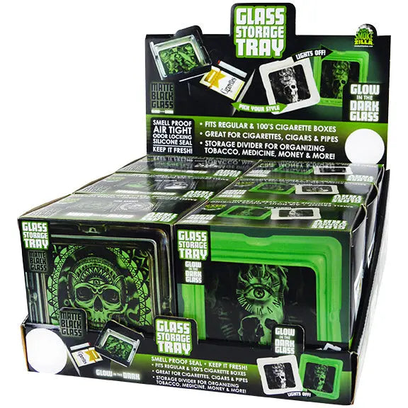 Glow in The Dark Large Glass Ashtray with Storage - 6 Per Retail Ready Display 88292 SMOKEZILLA