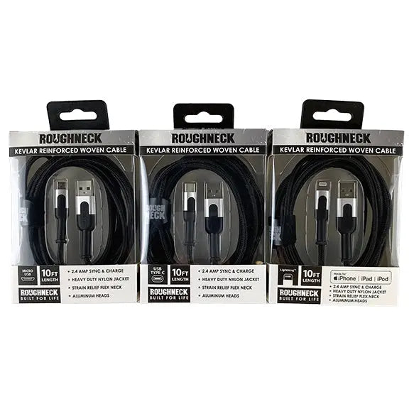 Charging Cable Roughneck Assortment 10FT 2.4 Amp - 6 Pieces Per Retail Ready Display 88322 ROUGHNECK