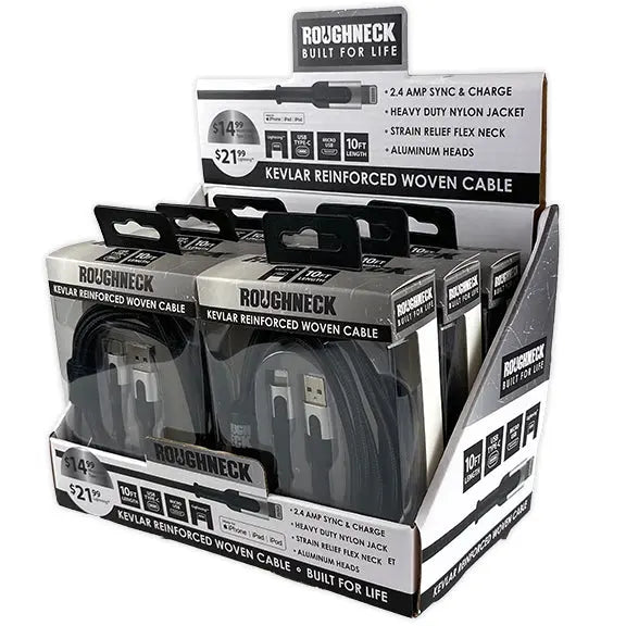 Charging Cable Roughneck Assortment 10FT 2.4 Amp - 6 Pieces Per Retail Ready Display 88322 ROUGHNECK