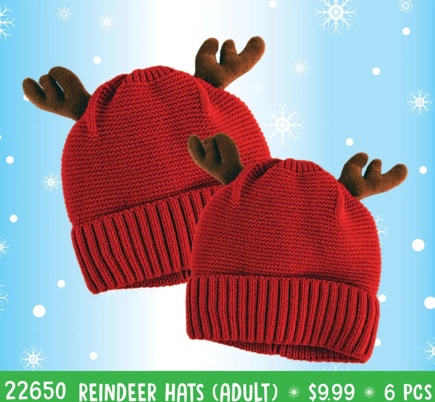 Christmas Antler Winter Knit Hat Beanie - 6 Pieces Per Retail Ready Display 22650 NOVELTY INC