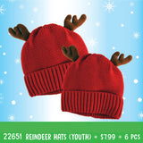 Christmas Antler Kids Winter Knit Hat Beanie - 6 Pieces Per Retail Ready Display 22651