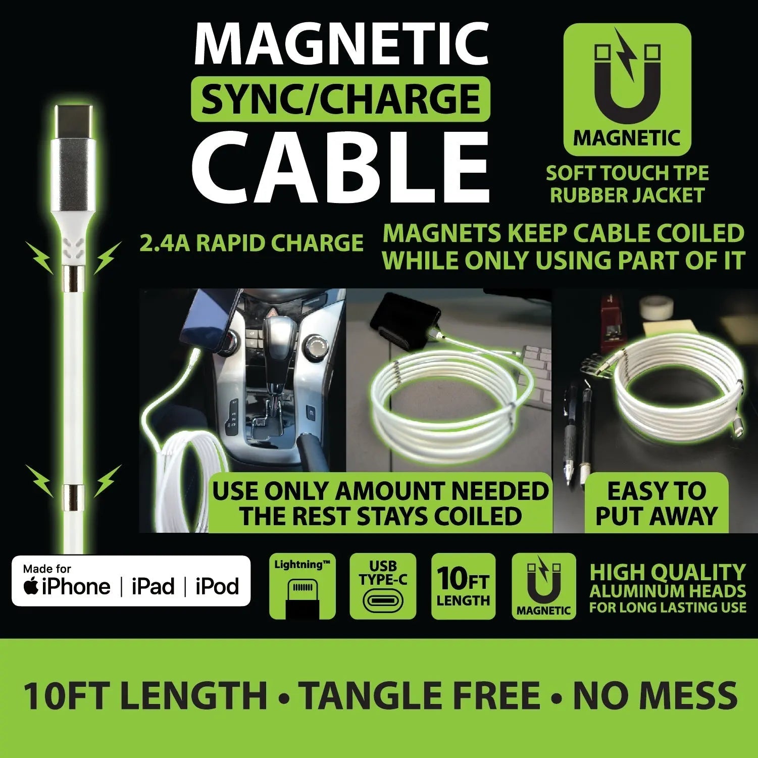 Charging Cable Magnetic Assortment 10FT - 6 Pieces Per Pack 88350 GADGET GEAR