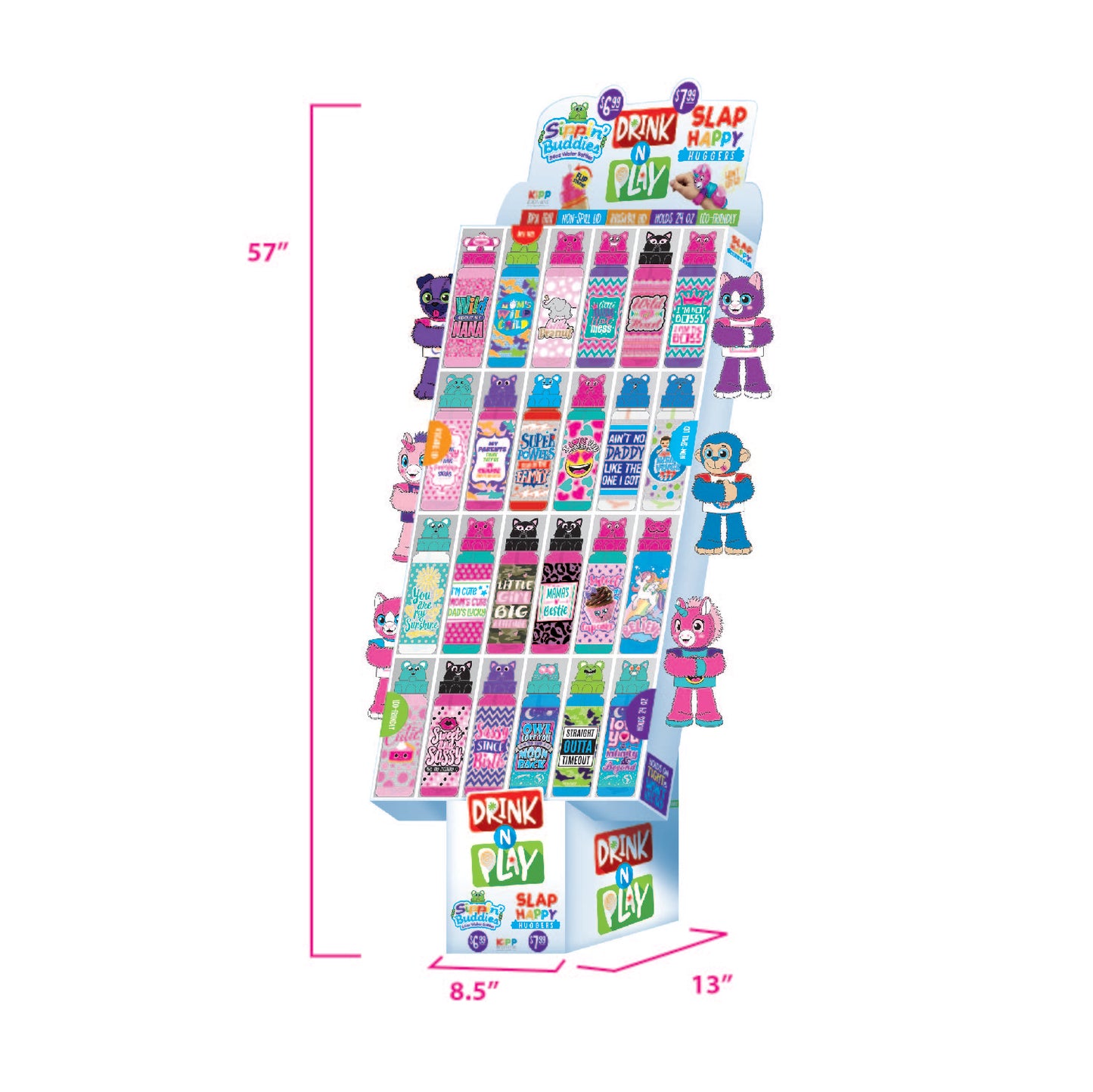 ITEM NUMBER 088363 WATER BOTTLE PLUSH FLOOR DISPLAY KIT 30 PIECES PER DISPLAY