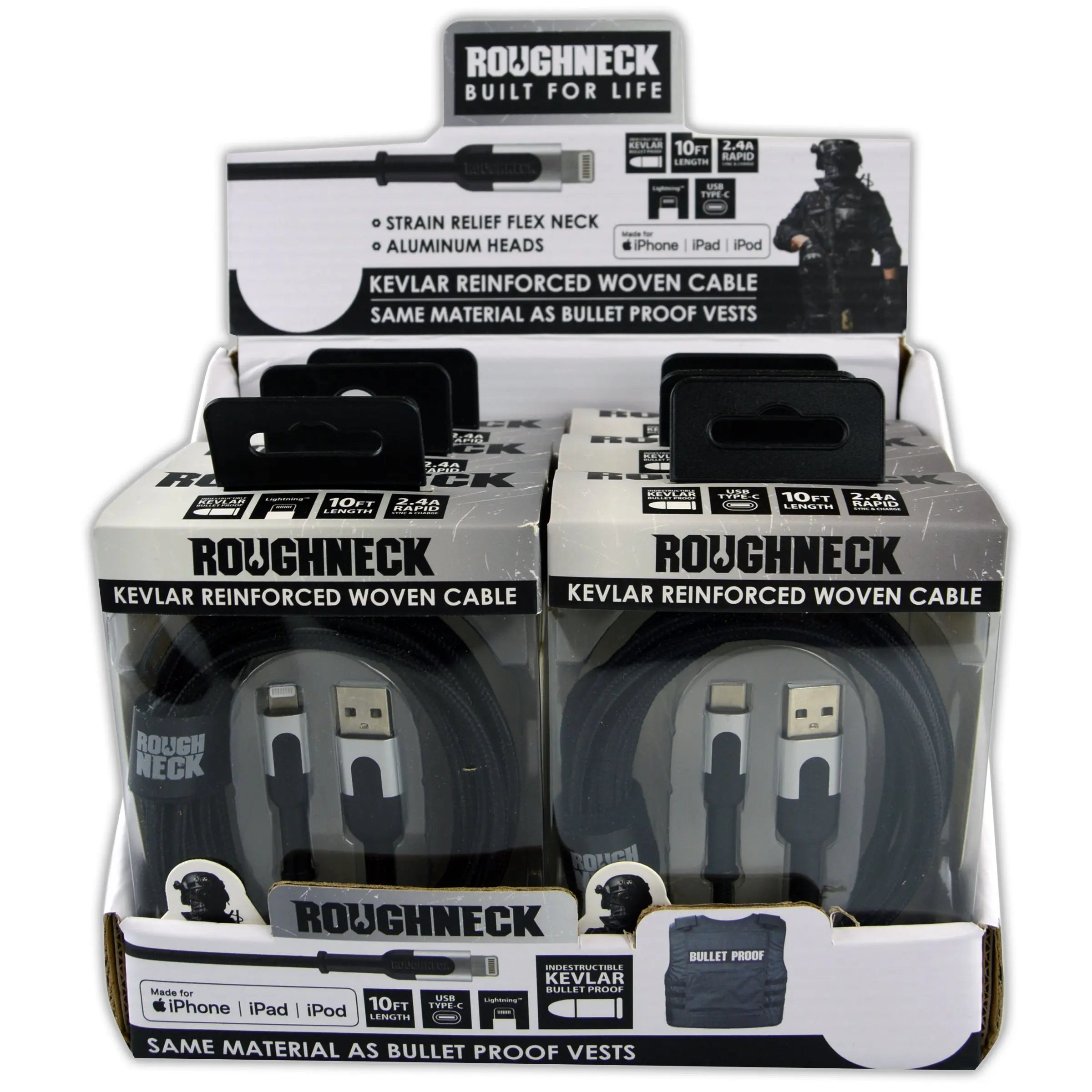 Charging Cable Roughneck Assortment 10FT 2.4 Amp - 6 Pieces Per Retail Ready Display 88380 ROUGHNECK