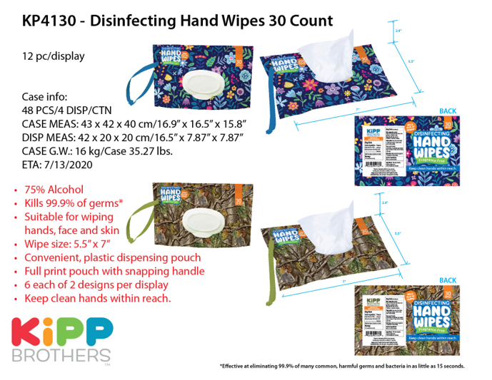 ITEM NUMBER KP4130 DISINFECTING WIPES 30CT DISPENSER 12 PIECES PER DISPLAY