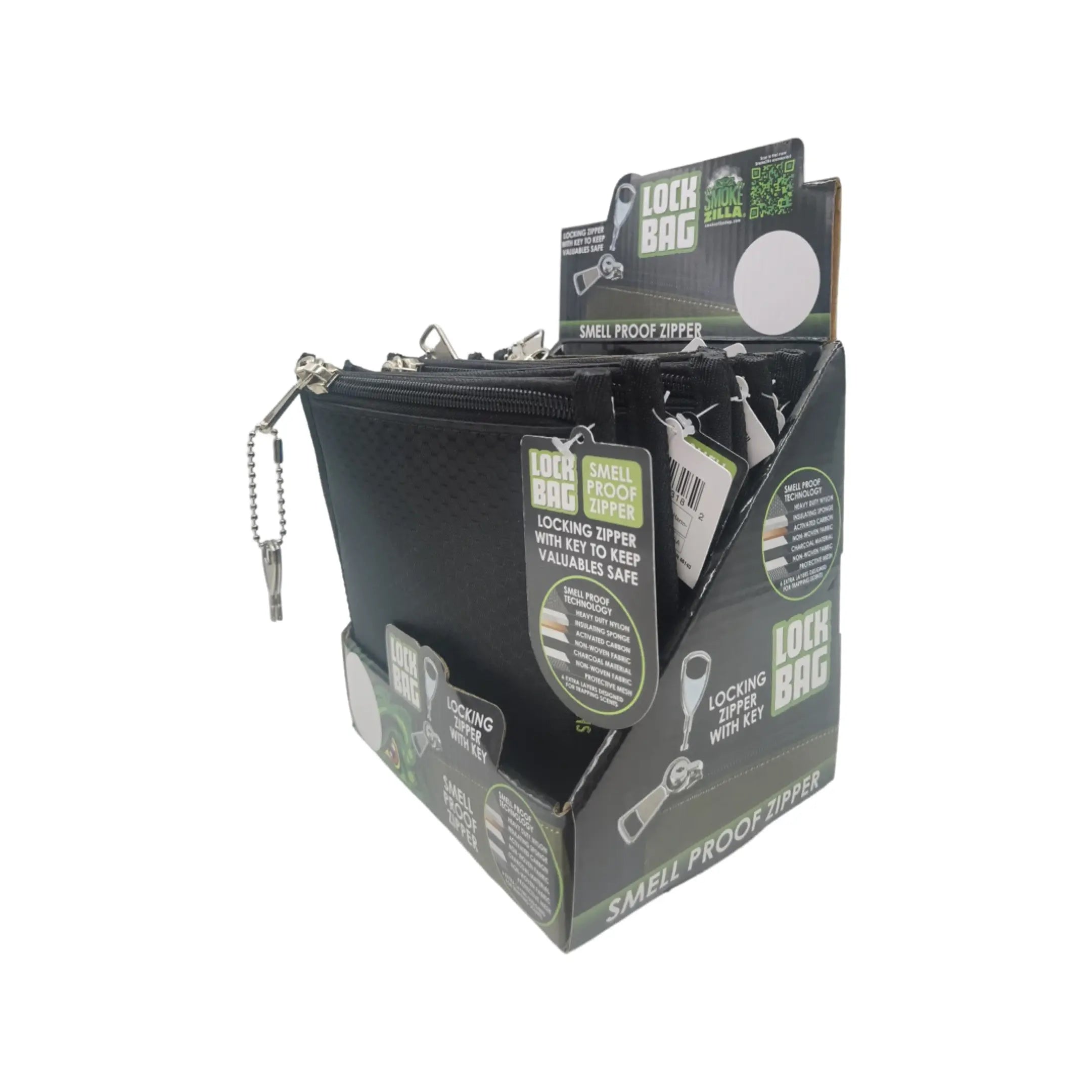 Smell Proof Locking Zipper Bag with Key - 6 Pieces Per Retail Ready Display 22318 SMOKEZILLA