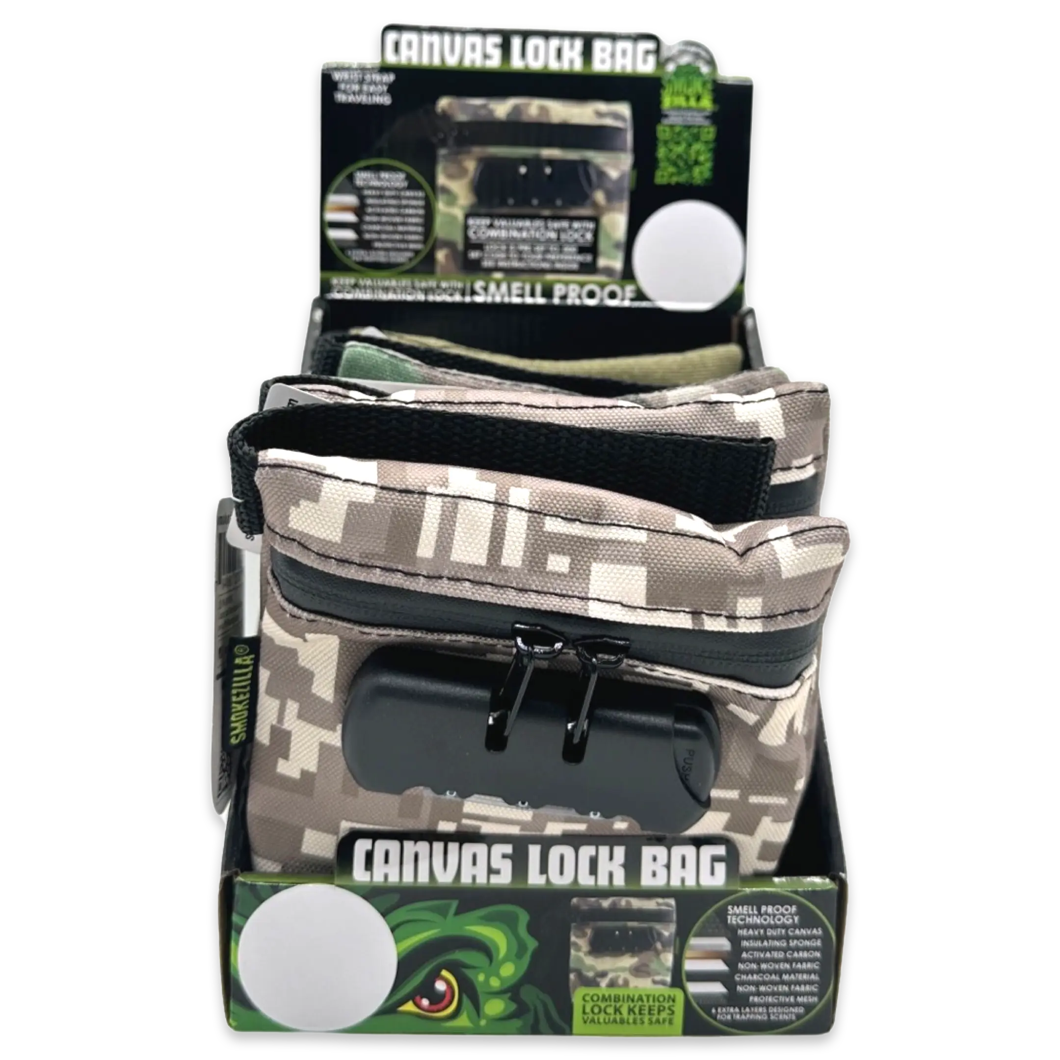 Smell Proof Canvas Locking Storage Bag - 6 Pieces Per Retail Ready Display 23700 SMOKEZILLA