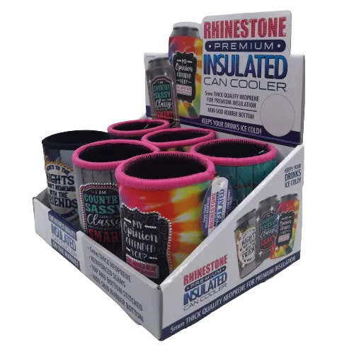 Neoprene Rhinestone Can and Bottle Cooler - 6 Per Retail Ready Display 23133 POLAR GEAR