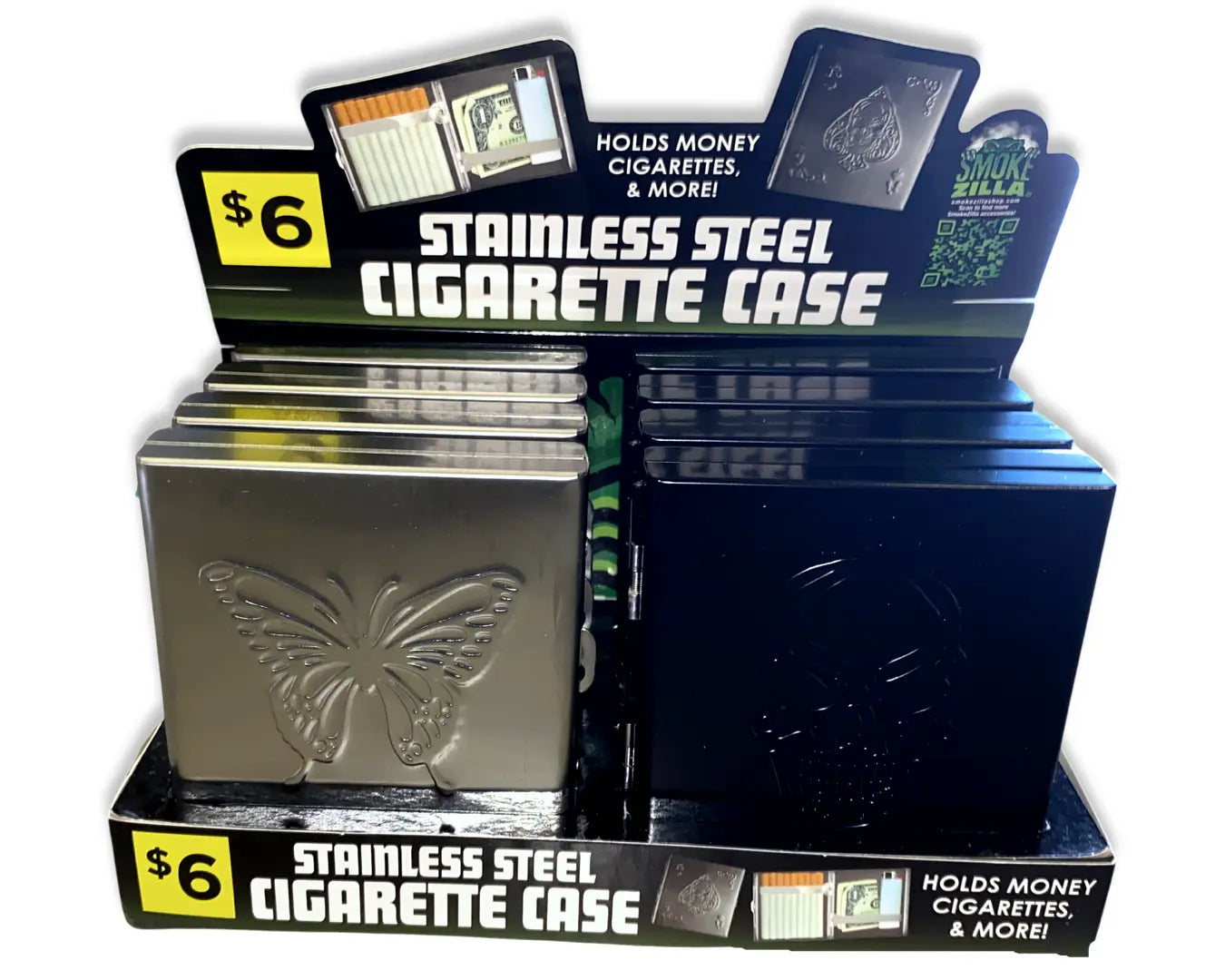 Metal Cigarette Case with Hinged Lid - 8 Pieces Per Retail Ready Display 40349 SMOKEZILLA