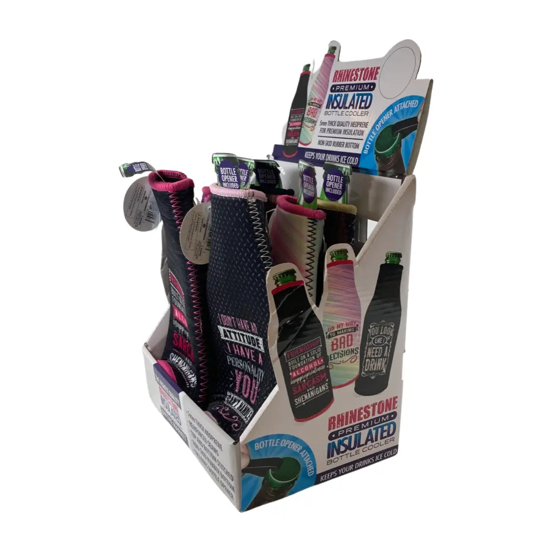 Neoprene Rhinestone Bottle Suit Cooler - 6 Per Retail Ready Display 23129 POLAR GEAR