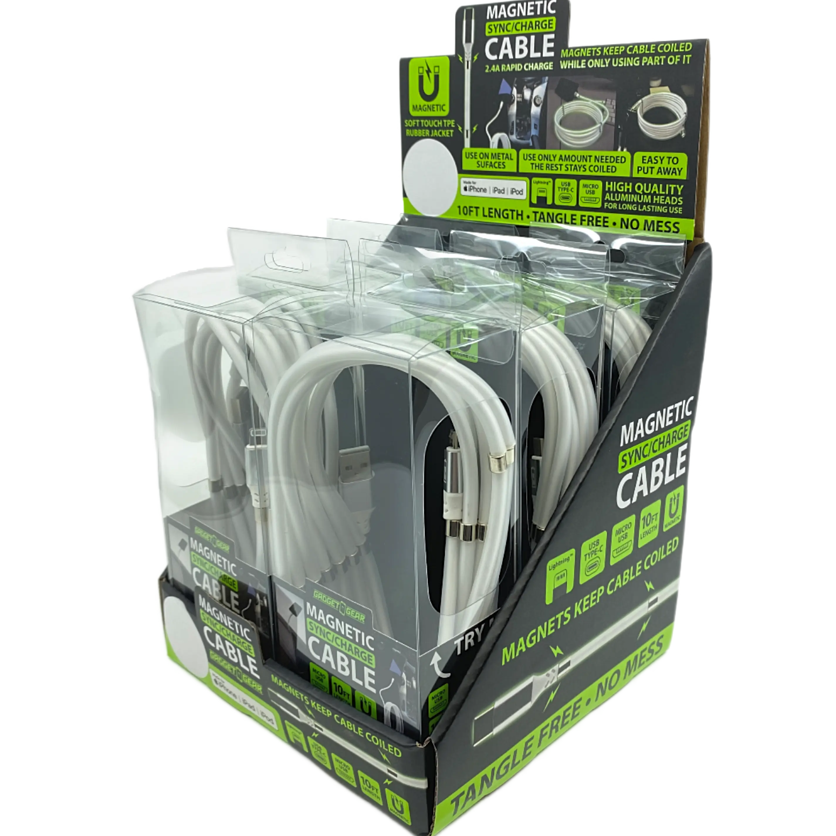 Charging Cable Magnetic Assortment 10FT - 6 Pieces Per Retail Ready Display 88414 GADGET GEAR
