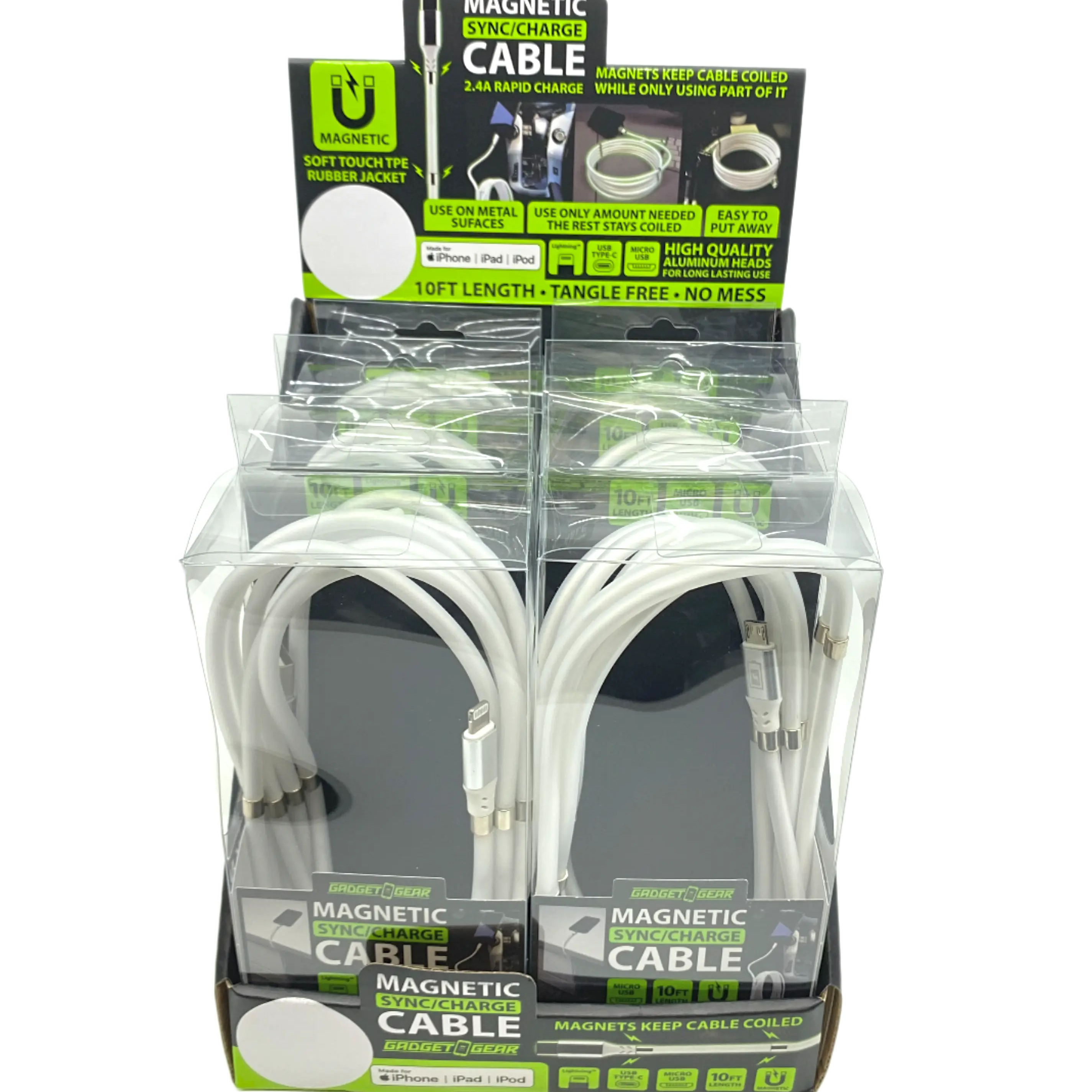 Charging Cable Magnetic Assortment 10FT - 6 Pieces Per Retail Ready Display 88414 GADGET GEAR