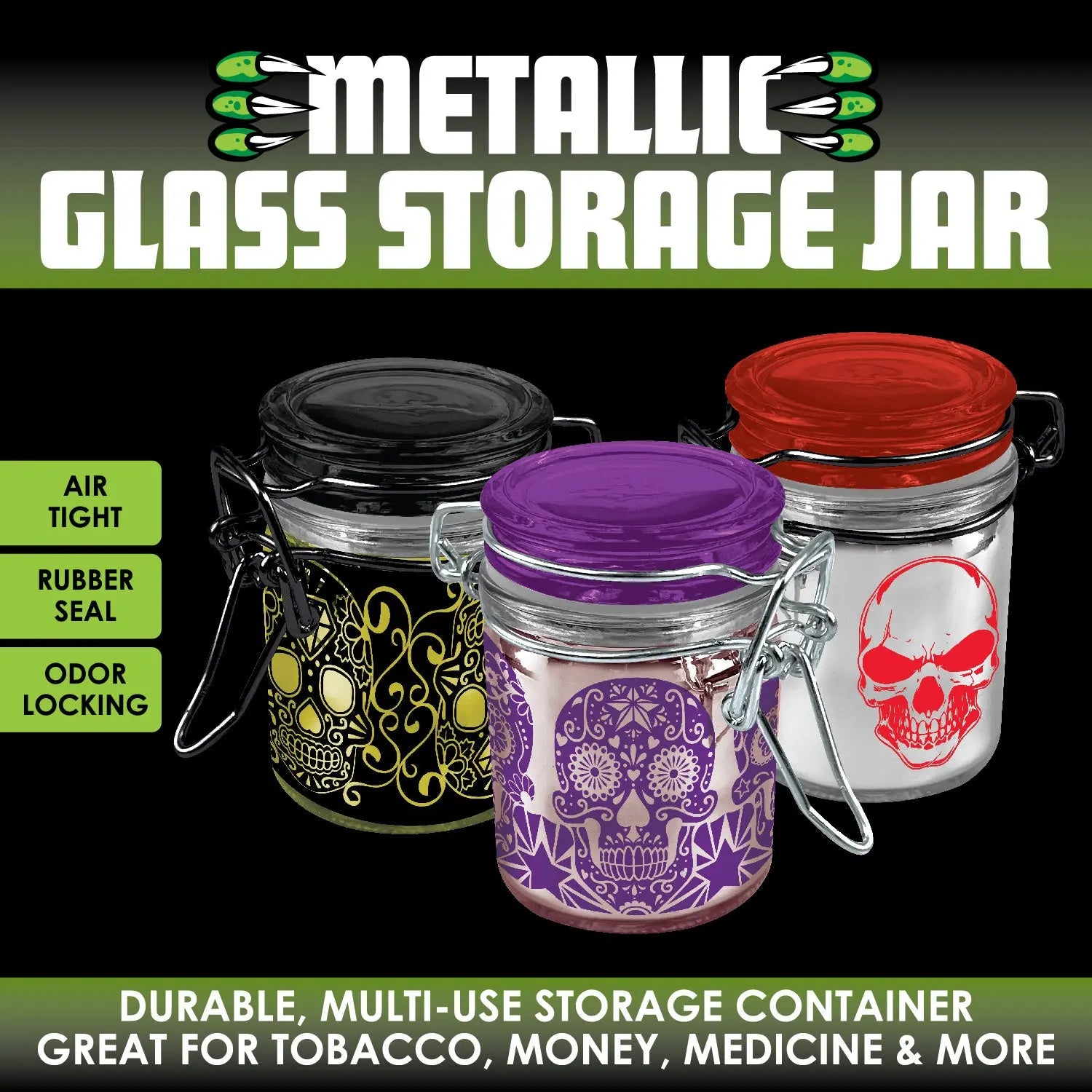 Smell Proof Glass Storage Jar with Hinged Lid- 6 Pieces Per Retail Ready Display 23533 SMOKEZILLA