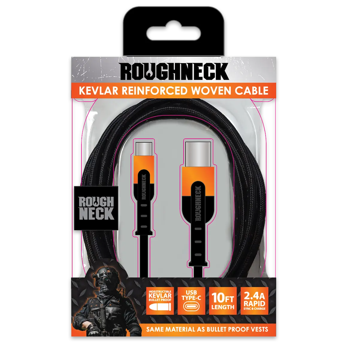 Charging Cable Roughneck Cloth Assortment 10FT 2.4 Amp - 6 Pieces Per Retail Ready Display 88460 ROUGHNECK