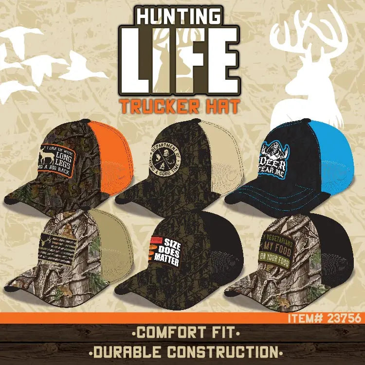 Trucker Hat Hunting Life Ball Cap - 6 Pieces Per Retail Ready Display 23756 ROUGHNECK