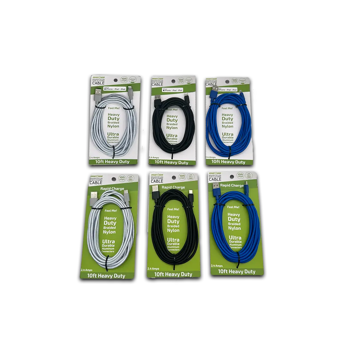 Charging Cable USB to Lightning 10FT 2.4 Amp - 6 Pieces Per Retail Ready Display 23827 GADGET GEAR
