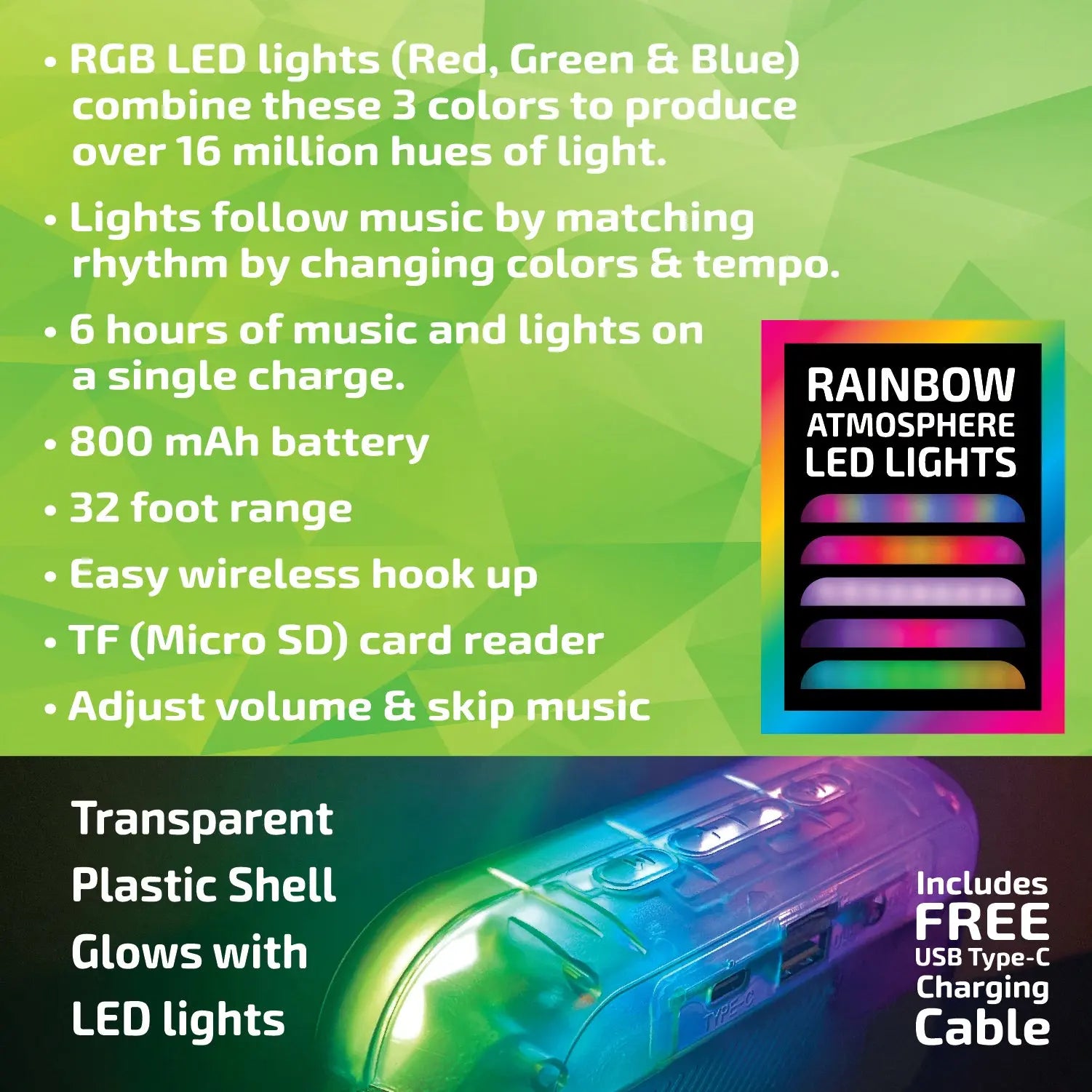 Wireless Speaker Transparent with LED Lights - 6 Pieces Per Retail Ready Display 23874 NOVELTY INC