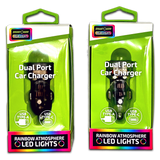 Car Charger  DC Dual Port USB / USB-C with Rgb Light Effects - 6 Pieces Per Retail Ready Display 23878