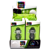 Car Charger  DC Dual Port USB / USB-C with Rgb Light Effects - 6 Pieces Per Retail Ready Display 23878