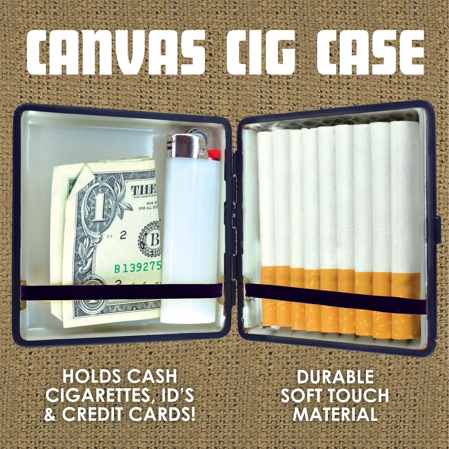 Canvas and Metal Cigarette Case with Hinge - 8 Pieces Per Retail Ready Display 23985 SMOKEZILLA