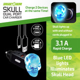 Car Charger Dual Port USB / USB-C LED Skull 3.1 Amp - 6 Pieces Per Retail Ready Display 24001