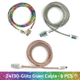 Charging Cable  3FT 2.4Amp Glitz N Glam Assortment - 6 Pieces Per Retail Ready Display 24130