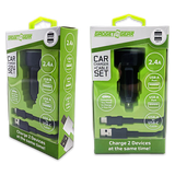 Car Charger Dual USB Ports with USB to USB-C Charging Cable Set 2.4 Amp- 3 Pieces Per Pack 24626