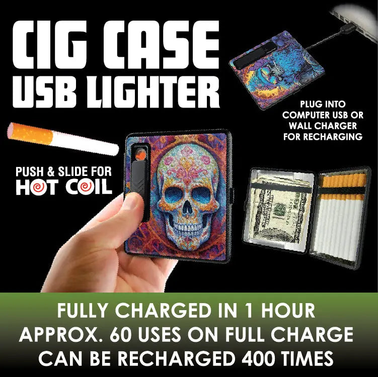 Cigarette Case with USB Coil Lighter - 8 Pieces Per Retail Ready Display 24689 SMOKEZILLA