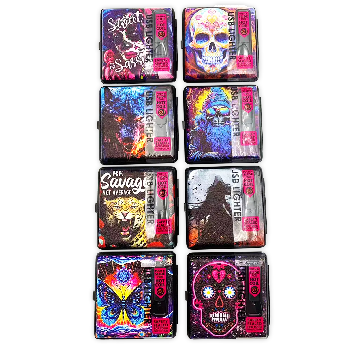 Cigarette Case with USB Coil Lighter - 8 Pieces Per Retail Ready Display 24689 SMOKEZILLA