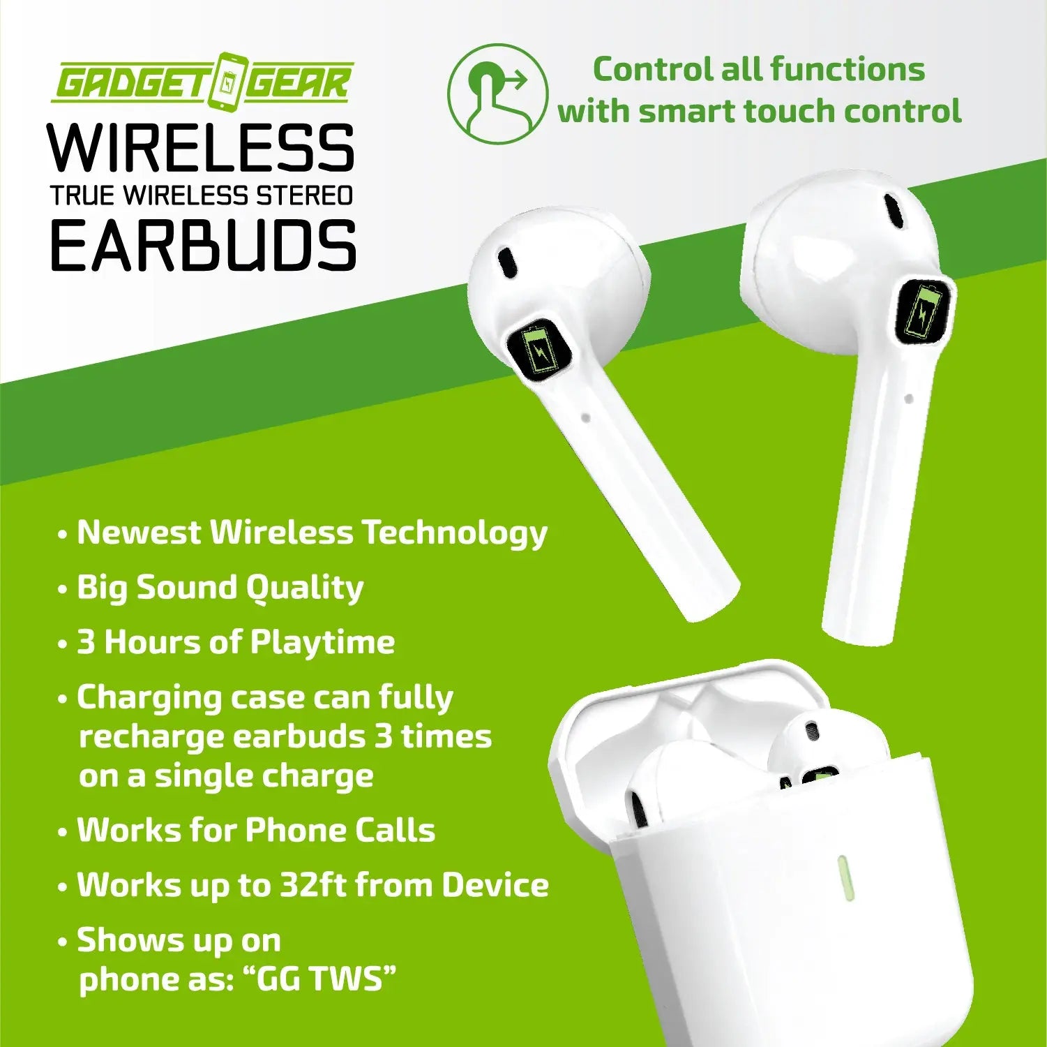 Wireless Earbuds with Case - 6 Pieces Per Retail Ready Display 25046 GADGET GEAR