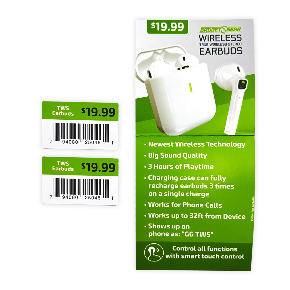 Wireless Earbuds with Case - 6 Pieces Per Retail Ready Display 25046 GADGET GEAR