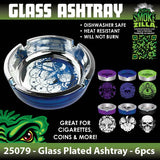 Glass Metal Plated Round Ashtray - 6 Pieces Per Retail Ready Display 25079