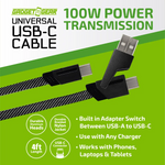 Charging Cable Multi-Head USB-C to USB-C with USB Adapter 4FT 100 Watts - 6 Pieces Per Retail Ready Display 25080 GADGET GEAR