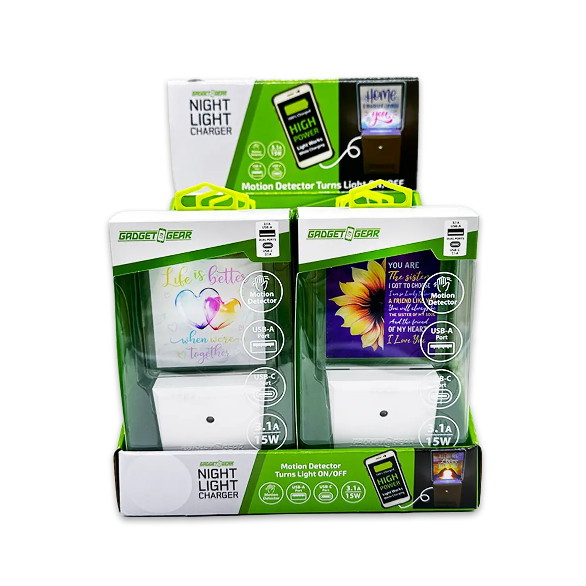 Night Light USB / USB-C Dual Port AC Wall Charger - 6 Pieces Per Retail Ready Display 25132 GADGET GEAR