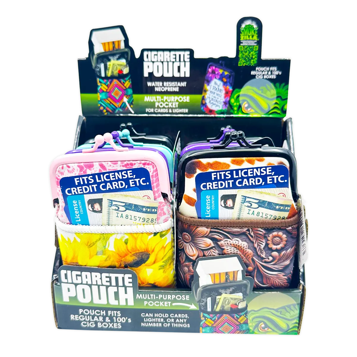Neoprene Cigarette Pouch with Pocket - 8 Pieces Per Retail Ready Display 25138 SMOKEZILLA