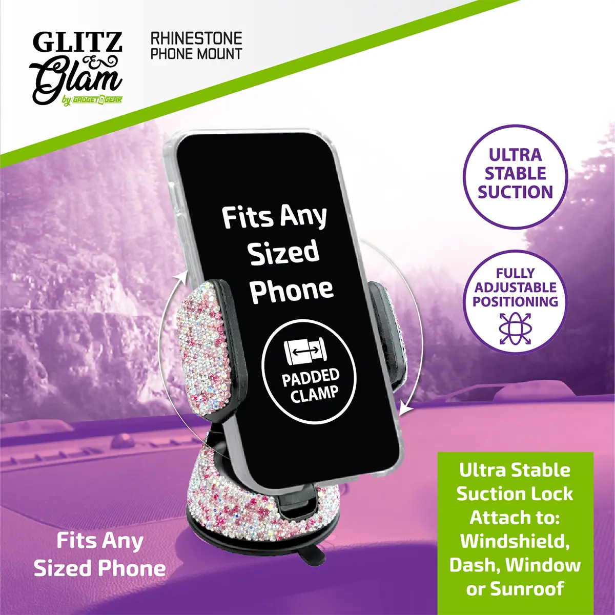 Small Rhinestone Phone Mount - 3 Pieces Per Retail Ready Display 25161 GADGET GEAR