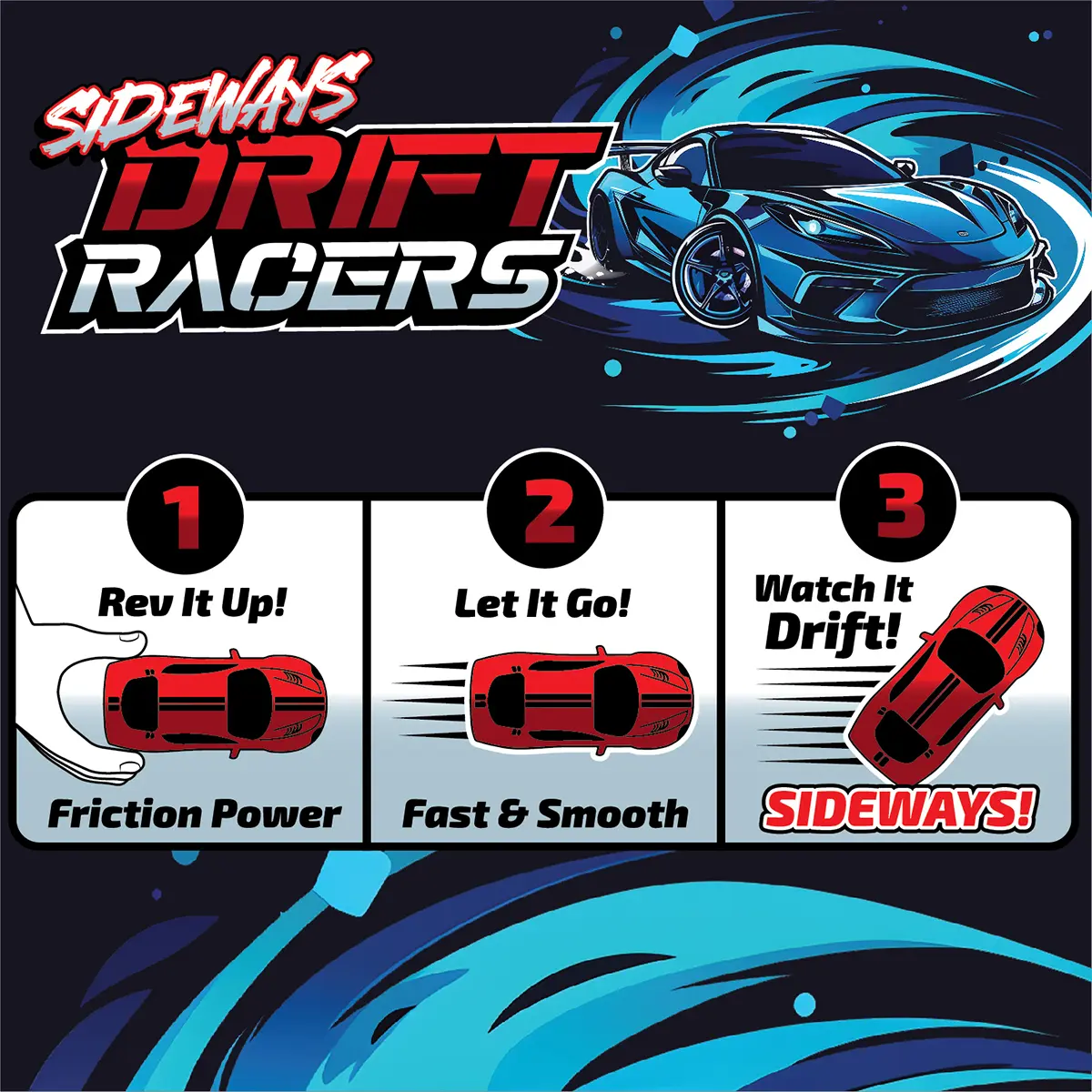 Sideways Drift Racers - 12 Pieces Per Retail Ready Display 25301 KIPP BROTHERS