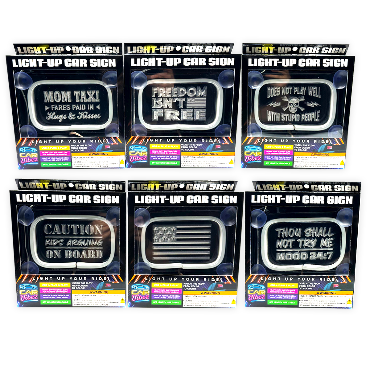Light-Up Patriotic Parent Suction Cup Mount Car Sign - 6 Pieces Per Retail Ready Display 25319 - NOVELTY INC WHOLESALE