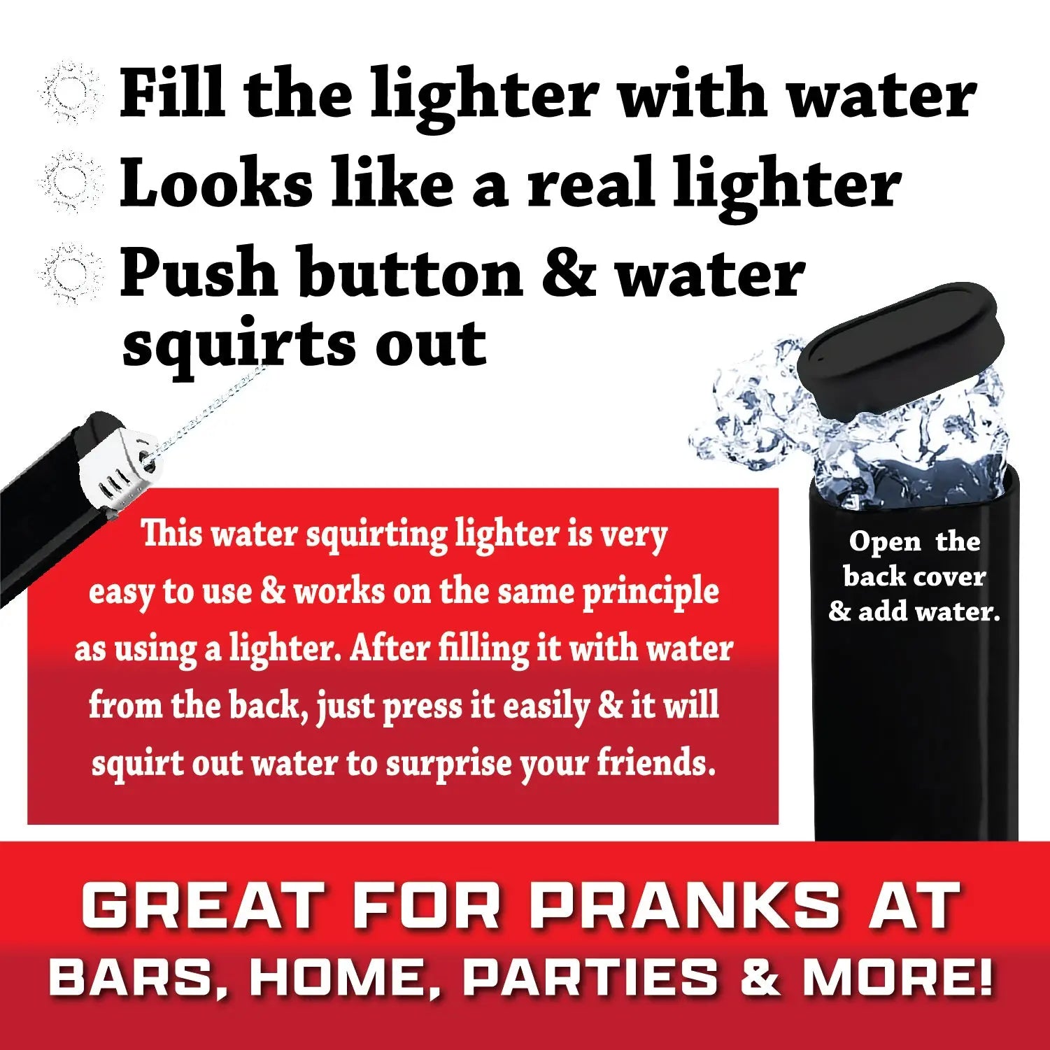 Practical Joke Gag Squirt Lighter 12 Pieces Per Retail Ready Display 25321 NOVELTY INC