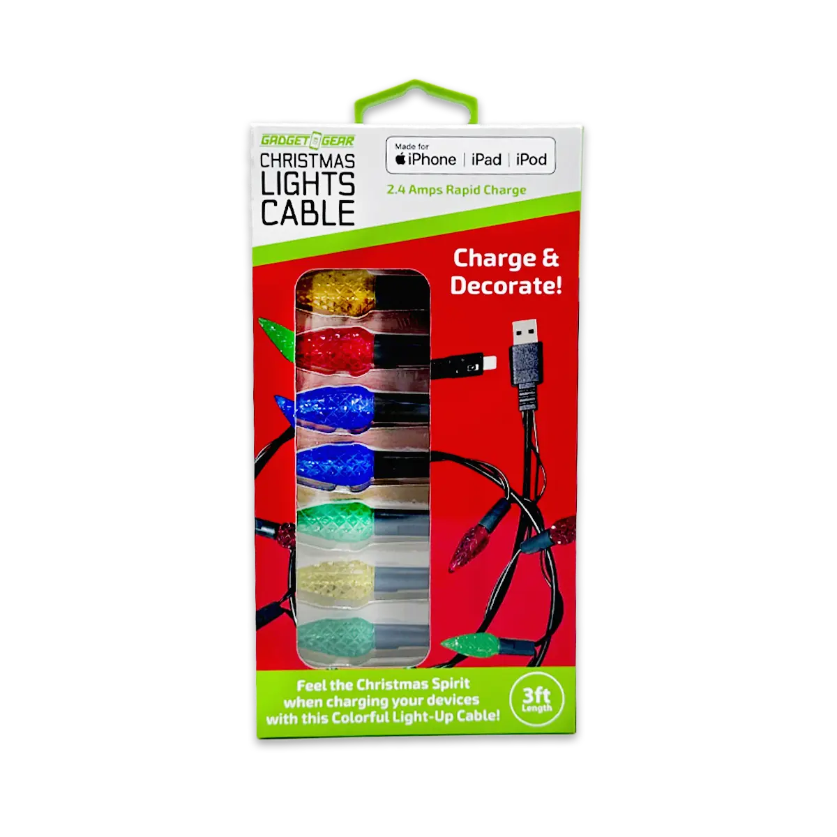 Christmas Light 3FT USB-to-Lightning / USB-C Sync and Charge Cables - 6 Pieces Per Display 25327 NOVELTY INC