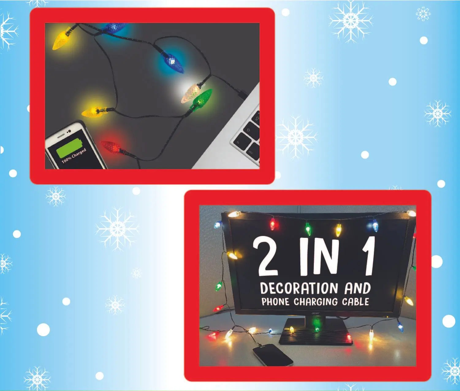 Christmas Light 3FT USB-to-Lightning / USB-C Sync and Charge Cables - 6 Pieces Per Display 25327 NOVELTY INC