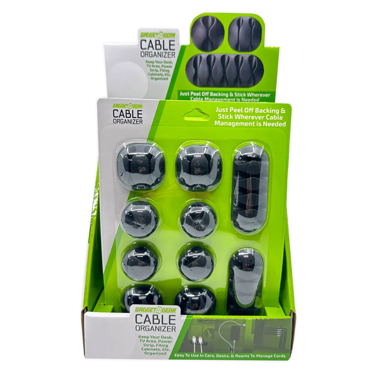 Peel+Stick Cable Organizer Sets - 6 Pieces Per Retail Ready Display 25377 GADGET GEAR