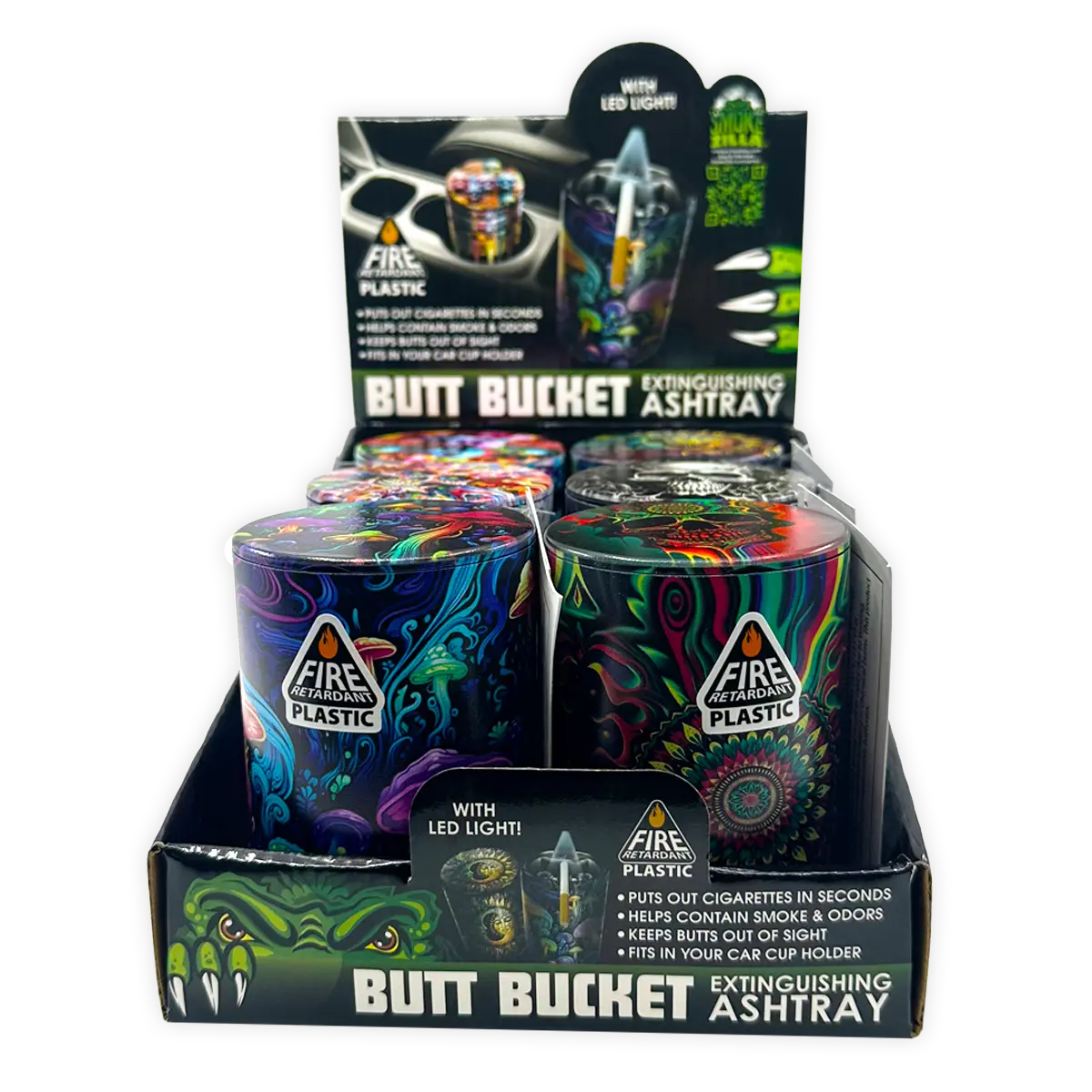 Full Print Butt Bucket Ashtray with LED Light - 6 Pieces Per Retail Ready Display 25480 SMOKEZILLA