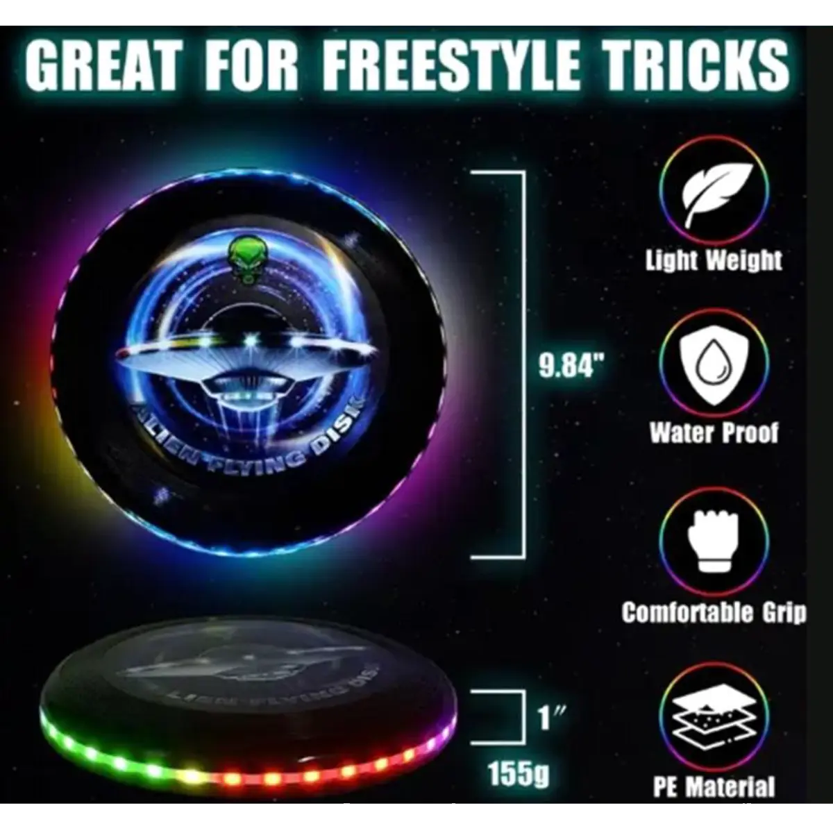 RGB Glow in the Dark Light-Up Flying Disc - 6 Pieces Per Display 25813 KIPP BROTHERS