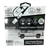 Charging Cable Quick Switch 2 in 1 Multi-Head USB to USB-C 20FT 100W - 6 Pieces Per Retail Ready Display 25823