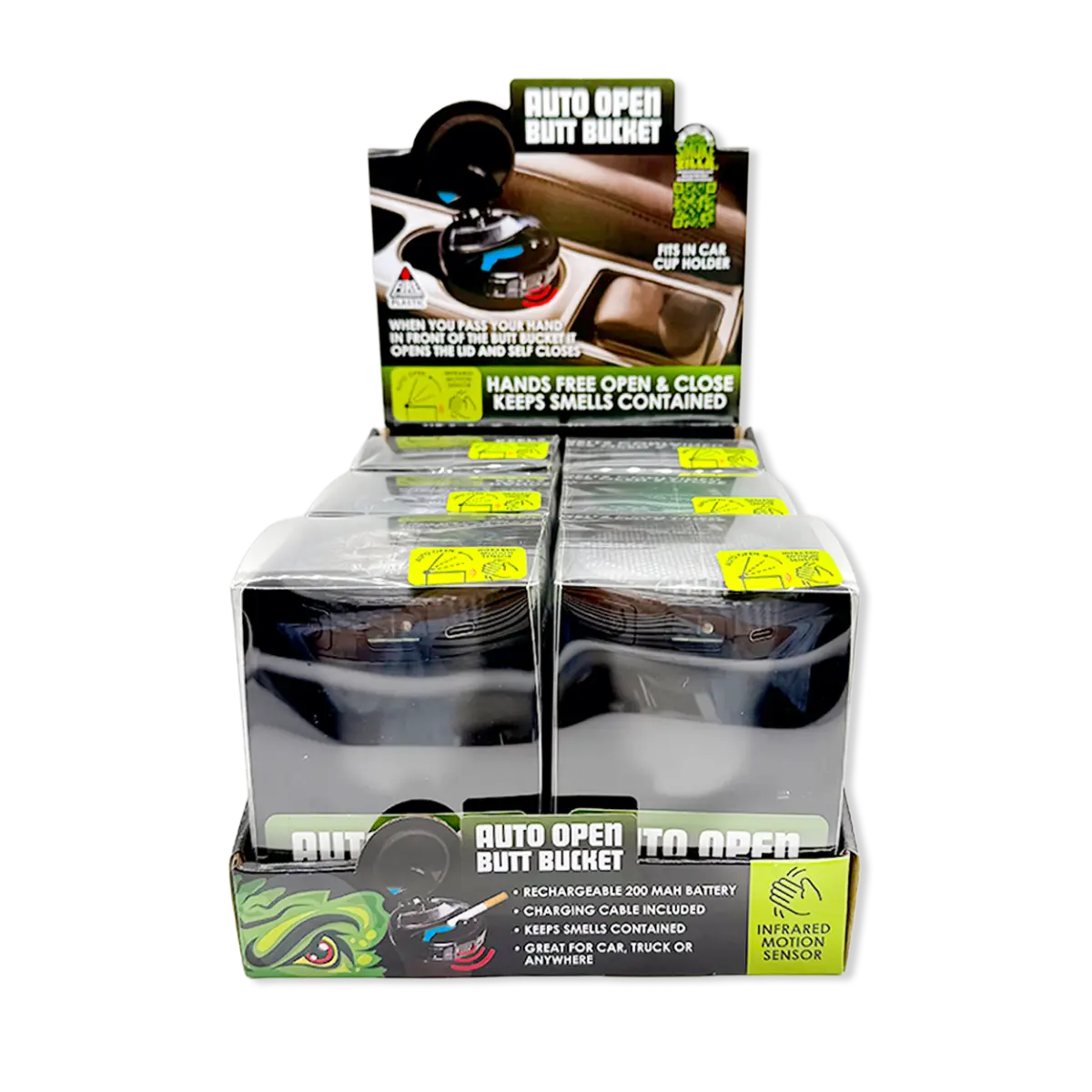 Auto Open Butt Bucket - 6 Per Retail Ready Wholesale Display 25851 SMOKEZILLA